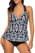Sexy Patchwork Printed Open Back Tankini Set